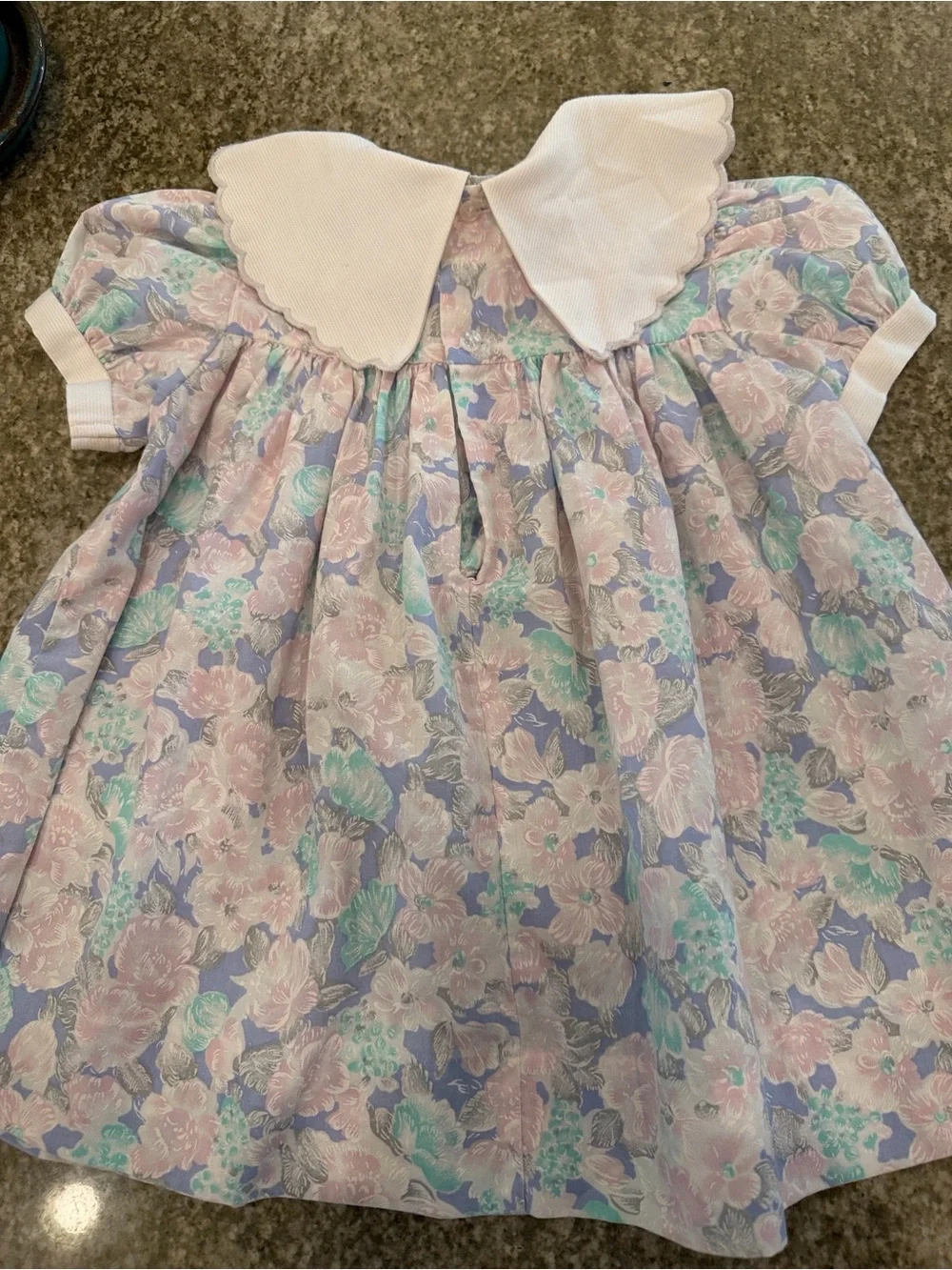 Friedknit Creations Toddler Dress Scalloped Embroidered Collar and Pastel Floral